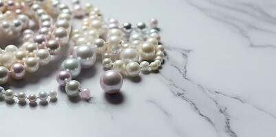 Pearls background. Pearls on marble background, generate ai photo