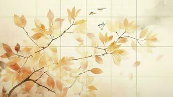 Autumn background with watercolor leaves on top, in the style of light orange and light beige, high resolution, simple designs, generat ai photo