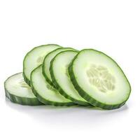 Sliced cucumber isolated on white background with clipping path and full depth of field, Top view. Flat lay, generate ai photo