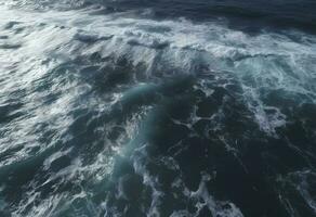 aerial view of huge waves in blue ocean, in the style of textural explorations, fluid gestures, unreal engine, generate ai photo