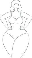 Faceless curvy female in a swimsuit contour isolated on a white background. Body positive and female beauty. Hand drawn vector art