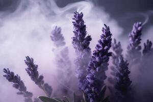 Close up lavender with scent perfume smoke , photo