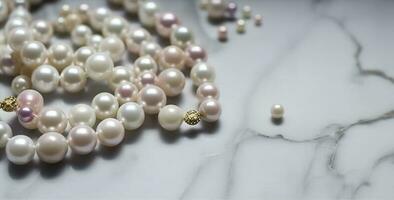 Pearls background. Pearls on marble background, generate ai photo