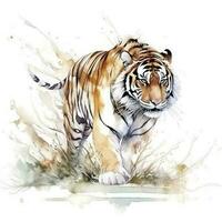 isolated tiger watercolour splashes with ink painting, llustration art, generate ai photo