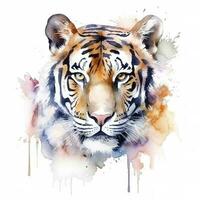 isolated tiger watercolour splashes with ink painting, llustration art, generate ai photo