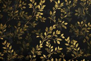 3d fondo de pantalla mural. dorado ramas salir. negro Arte fondo, generar ai foto