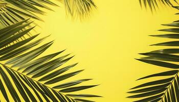 Tropical palm leaves isolated on bright yellow background. g, generate ai photo