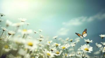 abstract nature spring Background, spring flower and butterfly, generate ai photo