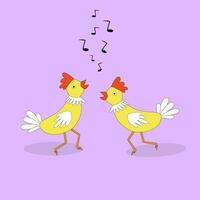 Two cartoon chickens  sing. vector image. Funny image, childish , cute. Melody sign