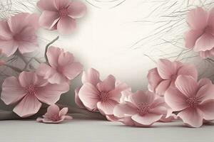 3d illustration mural wallpaper . pink flowers in light background for wall decorative, generate ai photo