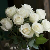 buoquet of white roses , generat ai photo