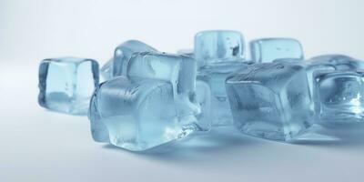 a large selection of ice cubes on a white background, in the style of mike campau, light blue, uhd image, melting, matte photo, icepunk, generate ai photo