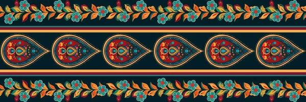 Paisley ethnic seamless pattern design. floral pattern with paisley and indian flower motifs. damask style pattern for textil and decoration vector