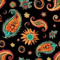 Paisley ethnic seamless pattern design. floral pattern with paisley and indian flower motifs. damask style pattern for textil and decoration vector