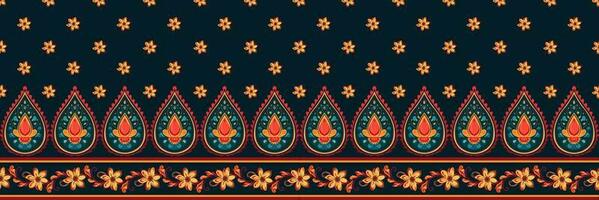 Paisley ethnic seamless pattern design. floral pattern with paisley and indian flower motifs. damask style pattern for textil and decoration vector