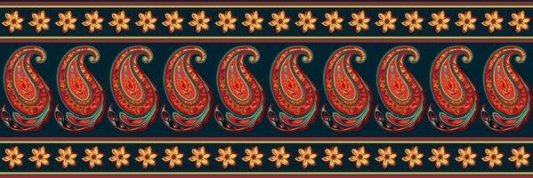 Paisley ethnic seamless pattern design. floral pattern with paisley and indian flower motifs. damask style pattern for textil and decoration vector