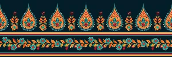 Paisley ethnic seamless pattern design. floral pattern with paisley and indian flower motifs. damask style pattern for textil and decoration vector