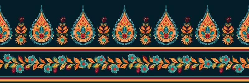 Paisley ethnic seamless pattern design. floral pattern with paisley and indian flower motifs. damask style pattern for textil and decoration
