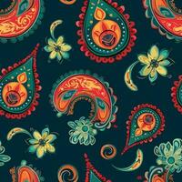 Paisley ethnic seamless pattern design. floral pattern with paisley and indian flower motifs. damask style pattern for textil and decoration vector