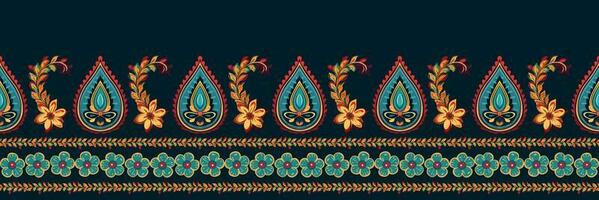Paisley ethnic seamless pattern design. floral pattern with paisley and indian flower motifs. damask style pattern for textil and decoration vector