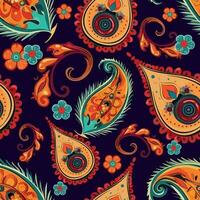 Paisley ethnic seamless pattern design. floral pattern with paisley and indian flower motifs. damask style pattern for textil and decoration vector