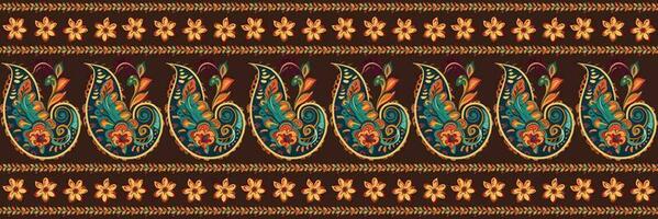 Paisley ethnic seamless pattern design. floral pattern with paisley and indian flower motifs. damask style pattern for textil and decoration vector