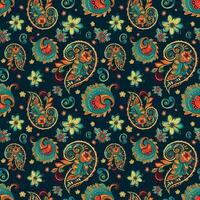 Paisley ethnic seamless pattern design. floral pattern with paisley and indian flower motifs. damask style pattern for textil and decoration vector