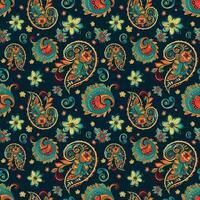 Paisley ethnic seamless pattern design. floral pattern with paisley and indian flower motifs. damask style pattern for textil and decoration vector