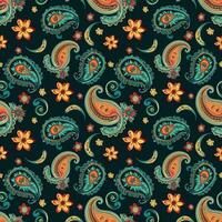 Paisley ethnic seamless pattern design. floral pattern with paisley and indian flower motifs. damask style pattern for textil and decoration vector