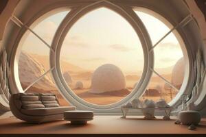 concepto Arte ilustración de ciencia ficción futurista interior de espacio estación, generar ai foto