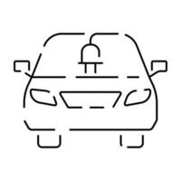 Electric car line icon. Electrical automobile cable contour and plug charging black symbol. Eco friendly electro auto vehicle concept. Vector electricity illustration.