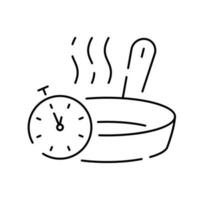 Cooking line icon. Boiling time, Frying pan and Kitchen utensils. Recipe pf chef linear vector. Restaurant with cook and meal. Hot pan and clock. vector