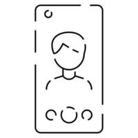 Selfie vector line icon. Take a selfie photo. cell phone front camera and selfie stick. Smartphone device symbol illustration.