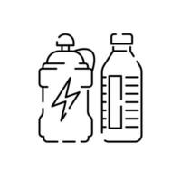 aptitud y gimnasio línea iconos deporte y aptitud íconos conjunto vector diseño. negro y blanco icono serie aptitud icono. sano estilo de vida. energía beber, agua y proteína agitar.