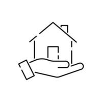 House or home insurance line icon. Linear style sign for mobile concept and web design. Disaster outline vector icon. Symbol, logo illustration. Vector graphics. Save and protect.