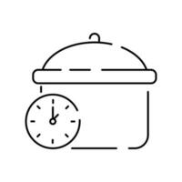 Cooking thin lines icon - household appliances. Kitchen in restaurant with cook and meal or food. Boiling cauldron or pot and clock. vector