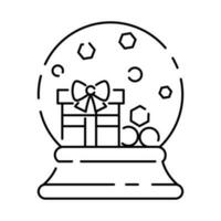 One line crystal snow globe with xmas theme. Christmas or new year snow globe icon. Glass ball for winter xmas holiday concept in simple linear style. Snowflake and gift box. vector