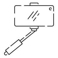 Selfie vector line icon. Take a selfie photo. cell phone front camera and selfie stick. Smartphone device symbol illustration.