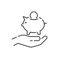 Finance or Money and coin bank account insurance line icon. Vector investment and wealth symbol. Business success. Save and protect. Moneybox or pig.