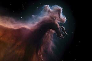 Photographing the deep space object known as the Horsehead Nebula, a dark cloud of gas and dust that is part of the Orion Molecular Cloud complex, generate ai photo