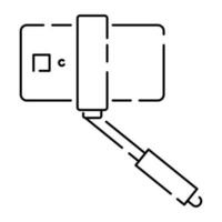 Selfie vector line icon. Take a selfie photo. cell phone front camera and selfie stick. Smartphone device symbol illustration.