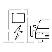 Electric car line icon. Electrical automobile cable contour and plug charging black symbol. Eco friendly electro auto vehicle concept. Vector electricity illustration.