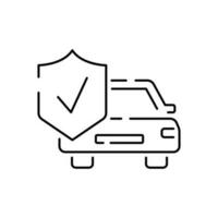 Shield and car auto. Insurance. linear icon. Line with Editable stroke vector illustration. Save and protect.