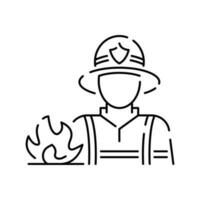 Firefighter and Fire department line icon. Included the icons as fire, fireman, burn, emergency, hydrant, alarm and more. Fireman. vector