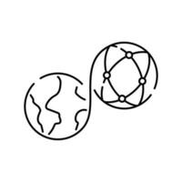 Metaverse icon. Human and virtual monitor or hologram. Planet, universe and global nft. Outline style. Vector. Isolate on white background. vector