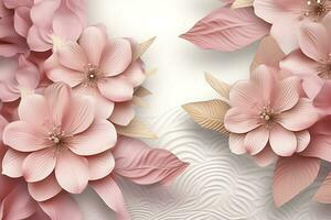 3d illustration mural wallpaper . pink flowers in light background for wall decorative, generate ai photo