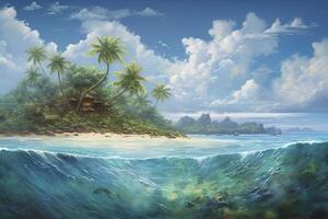 tropical island with beautiful beach created with technology photo