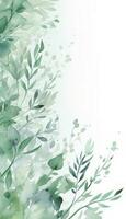 green watercolor leaf frame background with  isolated on white background , generate ai photo