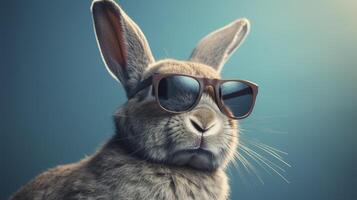 Cool bunny with sunglasses on colorful background. photo