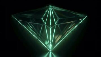 a neon light in blue glowing shape, in the style of bold geometric minimalism, quadratura, hyper-realistic water, dark emerald and light cyan, generat ai photo